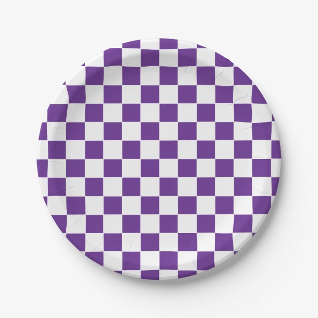 Chequered Royal Purple  and White Paper Plate (Front)