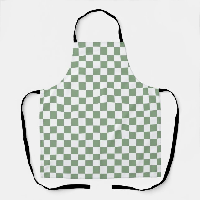 Chequered Sage Green and White Apron (Front)