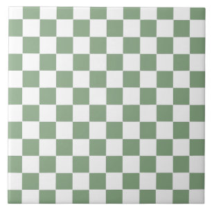 Chequered Sage Green and White Tile