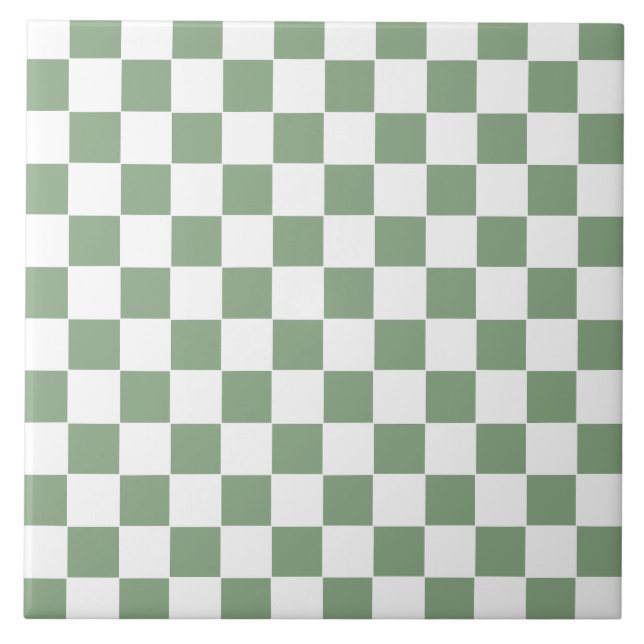 Chequered Sage Green and White Tile (Front)