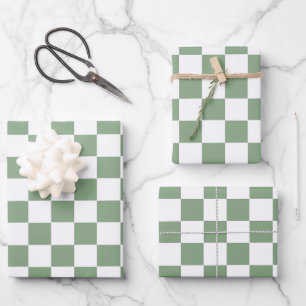 Chequered Sage Green and White Wrapping Paper Sheet