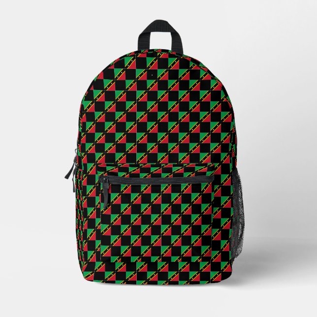 Chequered Saint Kitts and Nevis Flag Pattern  Printed Backpack (Front)