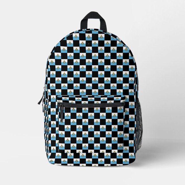 Chequered San Marino Flag Pattern  Printed Backpack (Front)
