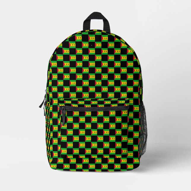 Chequered Sao Tome and Principe Flag Pattern  Printed Backpack (Front)