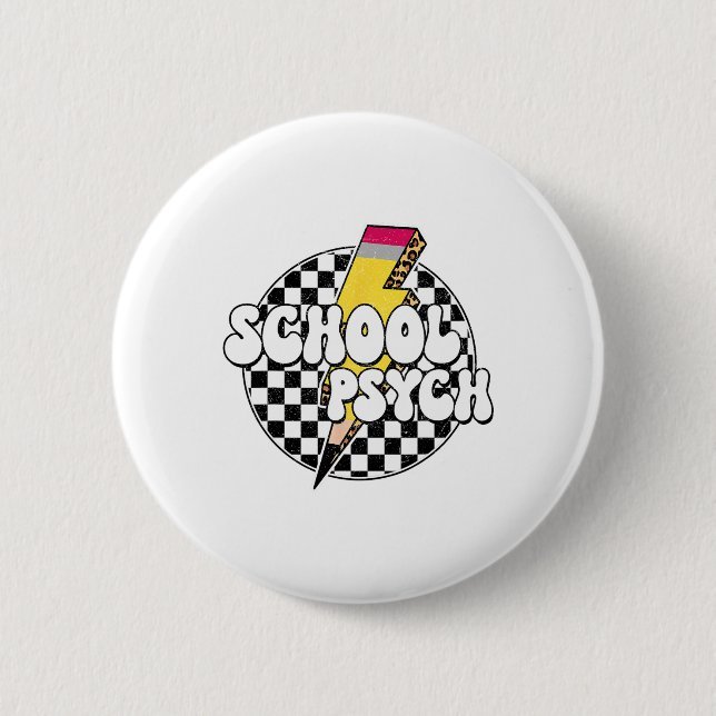 Chequered School Psychologist Pencil Lightning Bol 6 Cm Round Badge (Front)