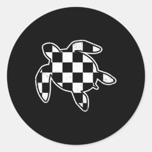 Chequered Sea Turtle Earth Day Race Car Retro Game Classic Round Sticker