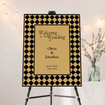 Chequered Simple Modern Black Gold Welcome Sign