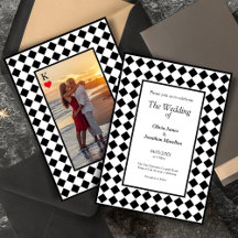 Chequered Simple Modern Black White Wedding