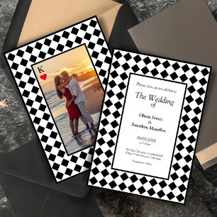 Chequered Simple Modern Black White Wedding Invitation