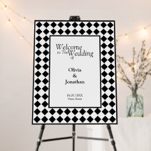 Chequered Simple Modern Black White Welcome Sign