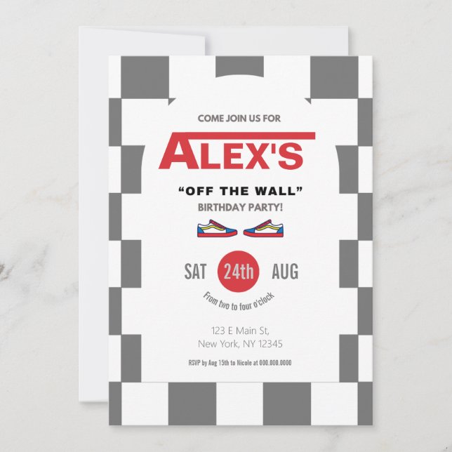 Chequered Skate Birthday Party Invitation (Front)