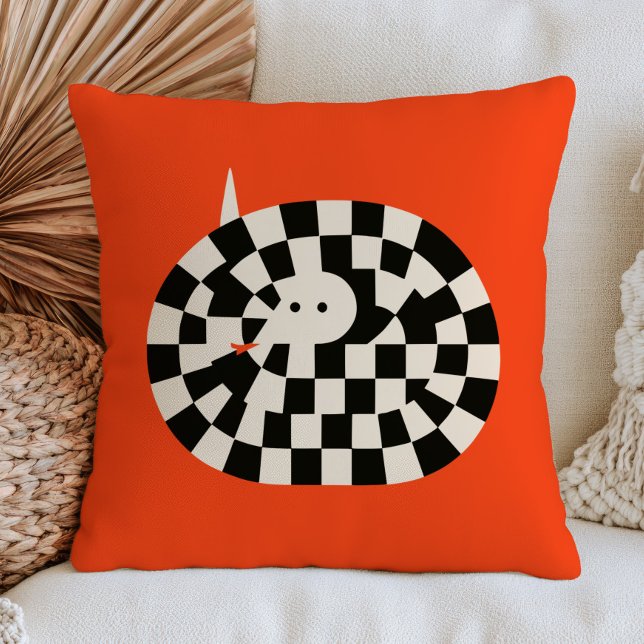 Chequered Snake on Burnt Orange Bold Maximalist  Cushion (Creator Uploaded)