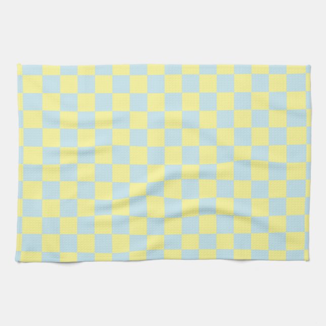 Chequered Soft Blue and Yellow Tea Towel (Horizontal)