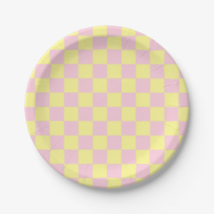 Chequered Soft Pink and Yellow Paper Plate