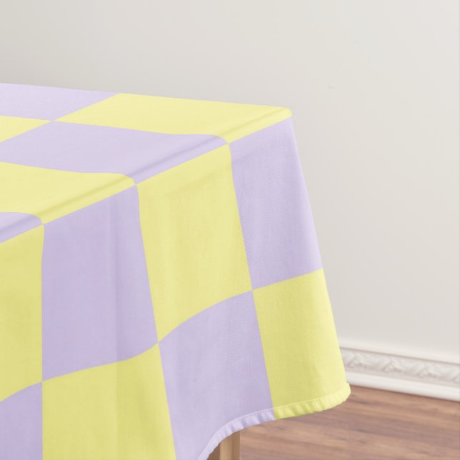 Chequered Soft Yellow and Purple Tablecloth (In Situ)