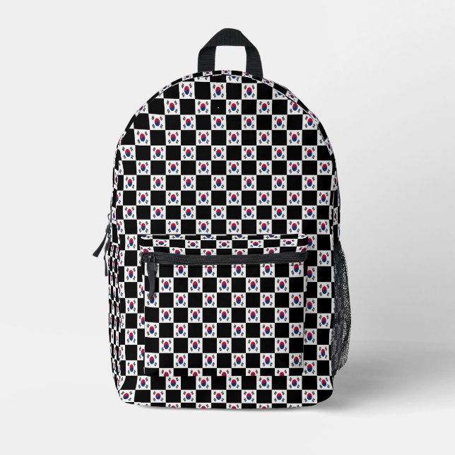 Chequered South Korea Flag Pattern  Printed Backpack (Front)