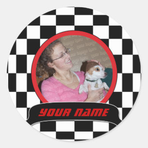 Chequered Square Classic Round Sticker