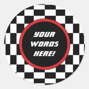 Chequered Square Custom Text Classic Round Sticker