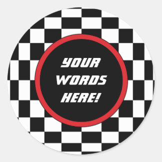Chequered Square Custom Text Classic Round Sticker