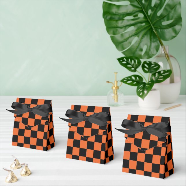 Chequered squares Black and Orange geometric retro Favour Box (Multiple)