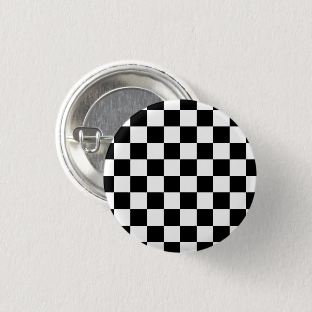 Chequered squares black and white geometric retro 3 cm round badge (Front & Back)