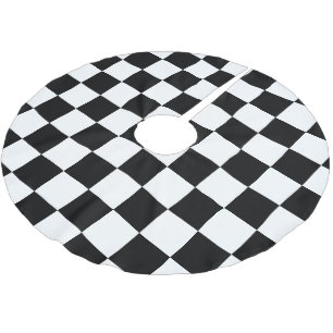 Chequered squares black and white geometric retro brushed polyester tree skirt