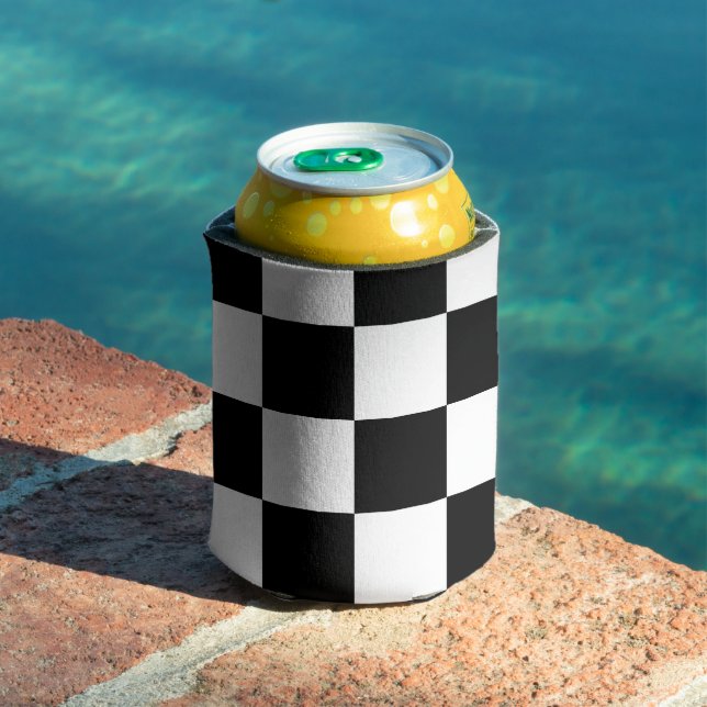 Chequered squares black and white geometric retro can cooler (In Situ Pool)