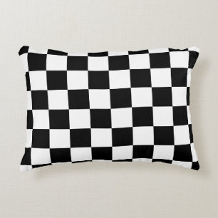 Chequered squares black and white geometric retro decorative cushion