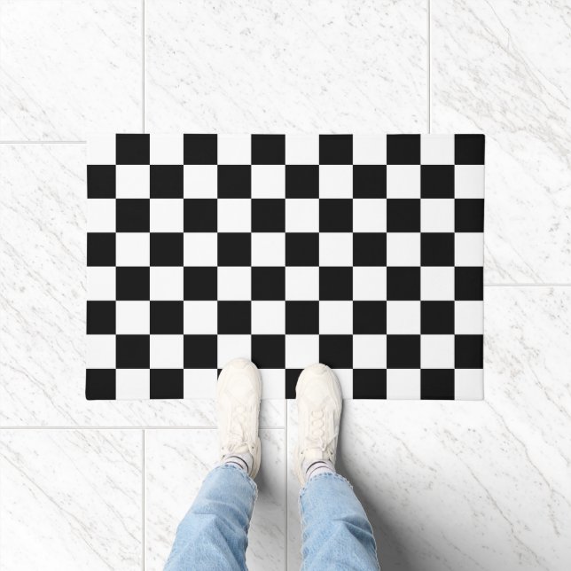 Chequered squares black and white geometric retro doormat (Indoor)