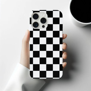 Chequered squares black and white geometric retro iPhone 15 pro max case