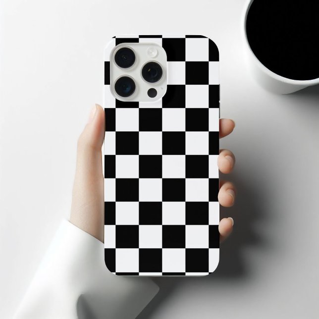 Chequered squares black and white geometric retro iPhone case (Creator Uploaded)