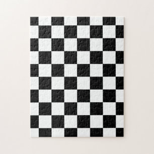 Chequered squares black and white geometric retro jigsaw puzzle
