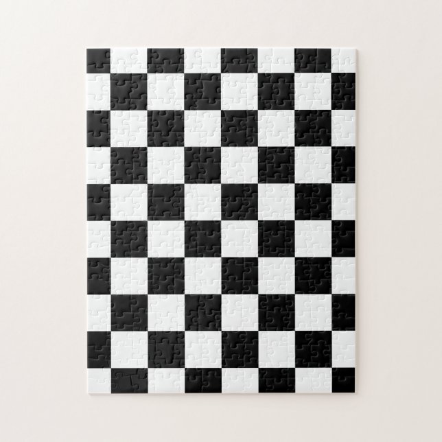 Chequered squares black and white geometric retro jigsaw puzzle (Vertical)