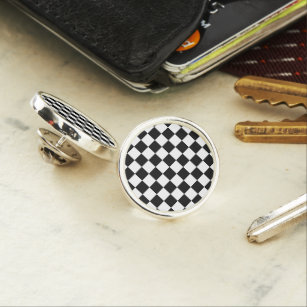 Chequered squares black and white geometric retro lapel pin
