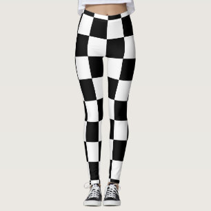 Chequered squares black and white geometric retro leggings