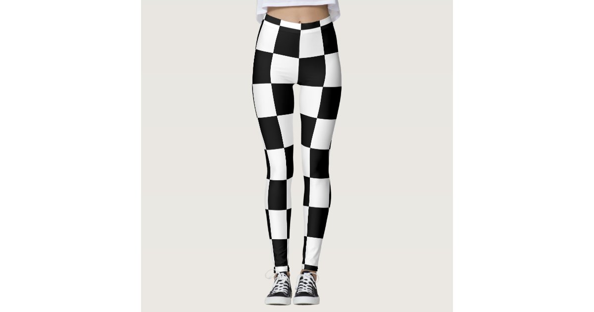 Chequered squares black and white geometric retro leggings Zazzle