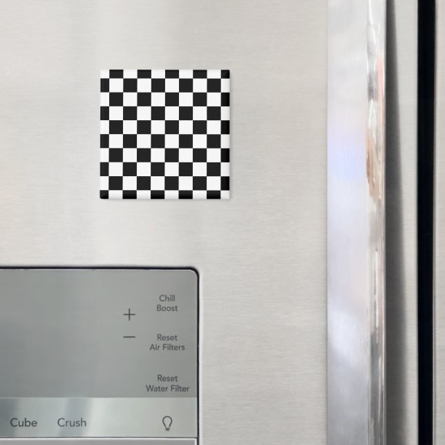 Chequered squares black and white geometric retro magnet (In Situ (Fridge))