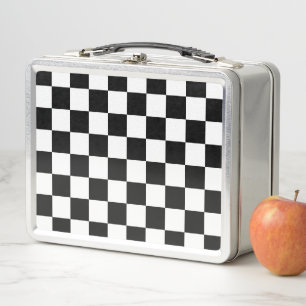 Chequered squares black and white geometric retro metal lunch box