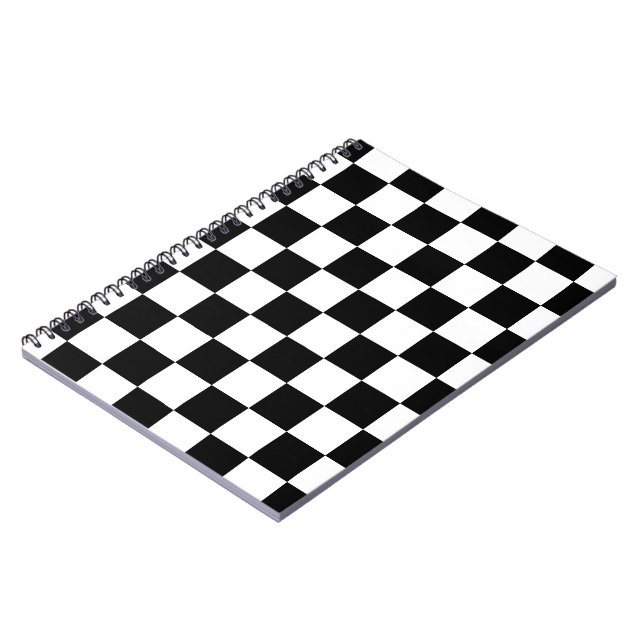 Chequered squares black and white geometric retro notebook (Left Side)