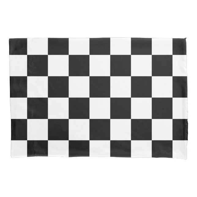 Chequered squares black and white geometric retro pillowcase (Front)