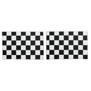 Chequered squares black and white geometric retro pillowcase