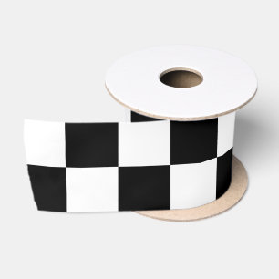 Chequered squares black and white geometric retro satin ribbon