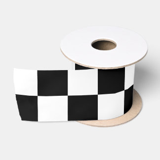 Chequered squares black and white geometric retro satin ribbon