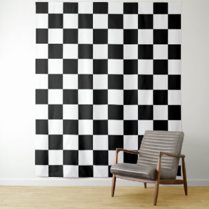Chequered squares Black and White geometric retro Tapestry