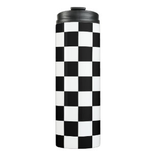 Chequered squares black and white geometric retro thermal tumbler