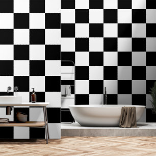 Chequered squares Black and White geometric retro Wallpaper