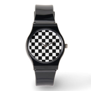Chequered squares black and white geometric retro watch