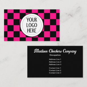 Chequered squares black hot pink retro Company Log Business Card