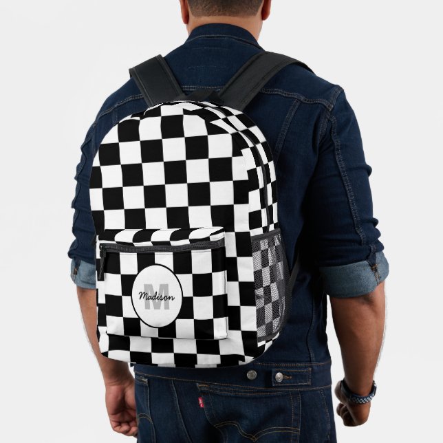 Chequered squares Black white geometry Monogram Printed Backpack (Insitu (Model))
