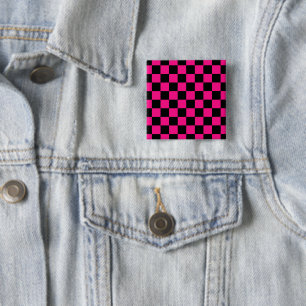 Chequered squares hot pink black geometric retro 15 cm square badge